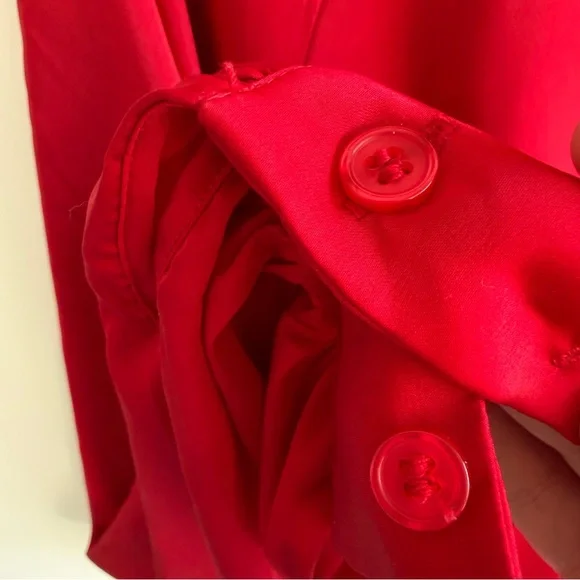 ELOQUII Satin Blouse Size 16 Balloon Sleeve Tie Back Red Holiday Party Top Plus - Picture 14 of 16